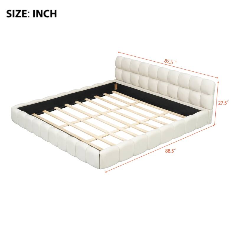 King/Queen Size Upholstered Platform Bed with Thick Fabric, Grounded Bed with Solid Frame