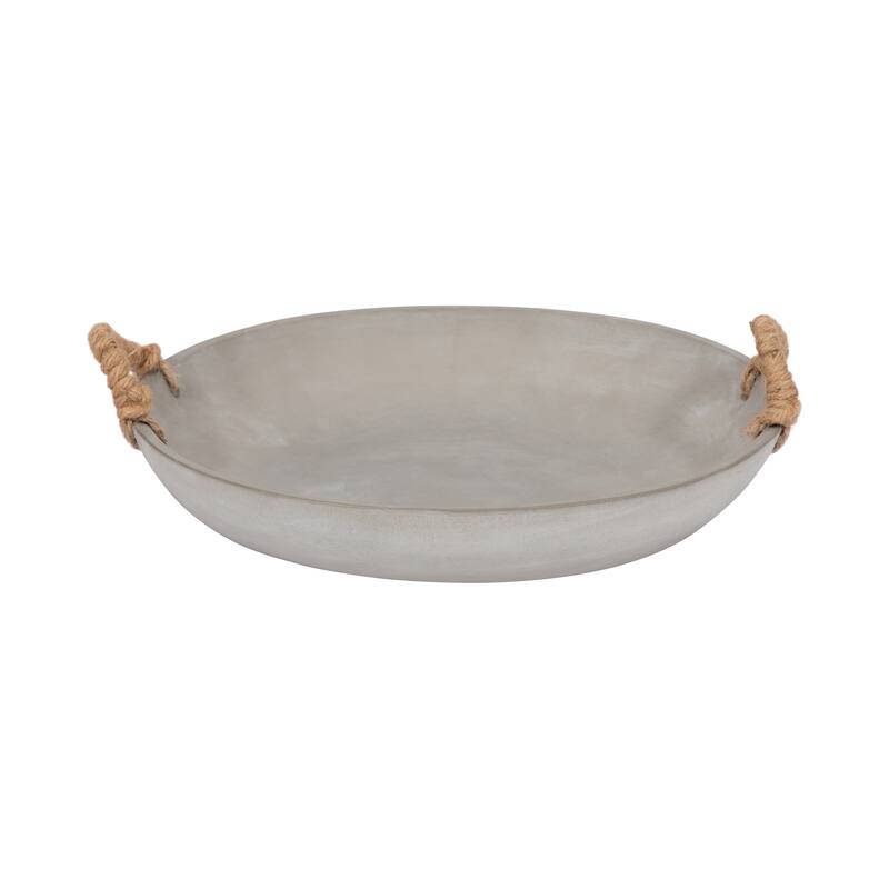 Sagebrook Home 12" Round Solid Color Cement Bowl With Woven Handles