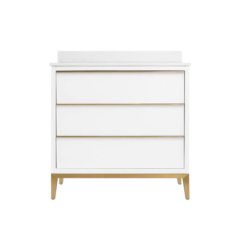 36"/48"/60" W Width Solid Wood Bathroom Vanity with Stain-resistant Carrera White Quartz Top and Sink