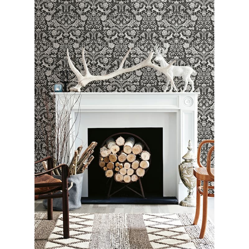 Chesapeake Forest Dance Charcoal Damask Wallpaper