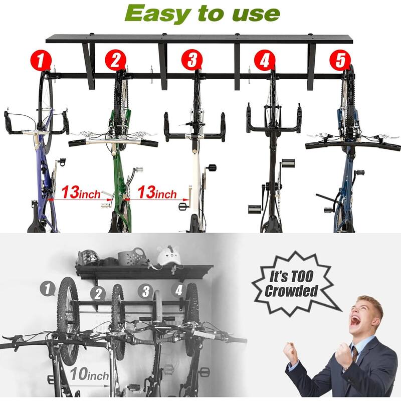 Sttoraboks Bike Storage Rack, 67-Inch Garage Wall Mount Hanger, Indoor Bicycle Organizer for 5 Bikes