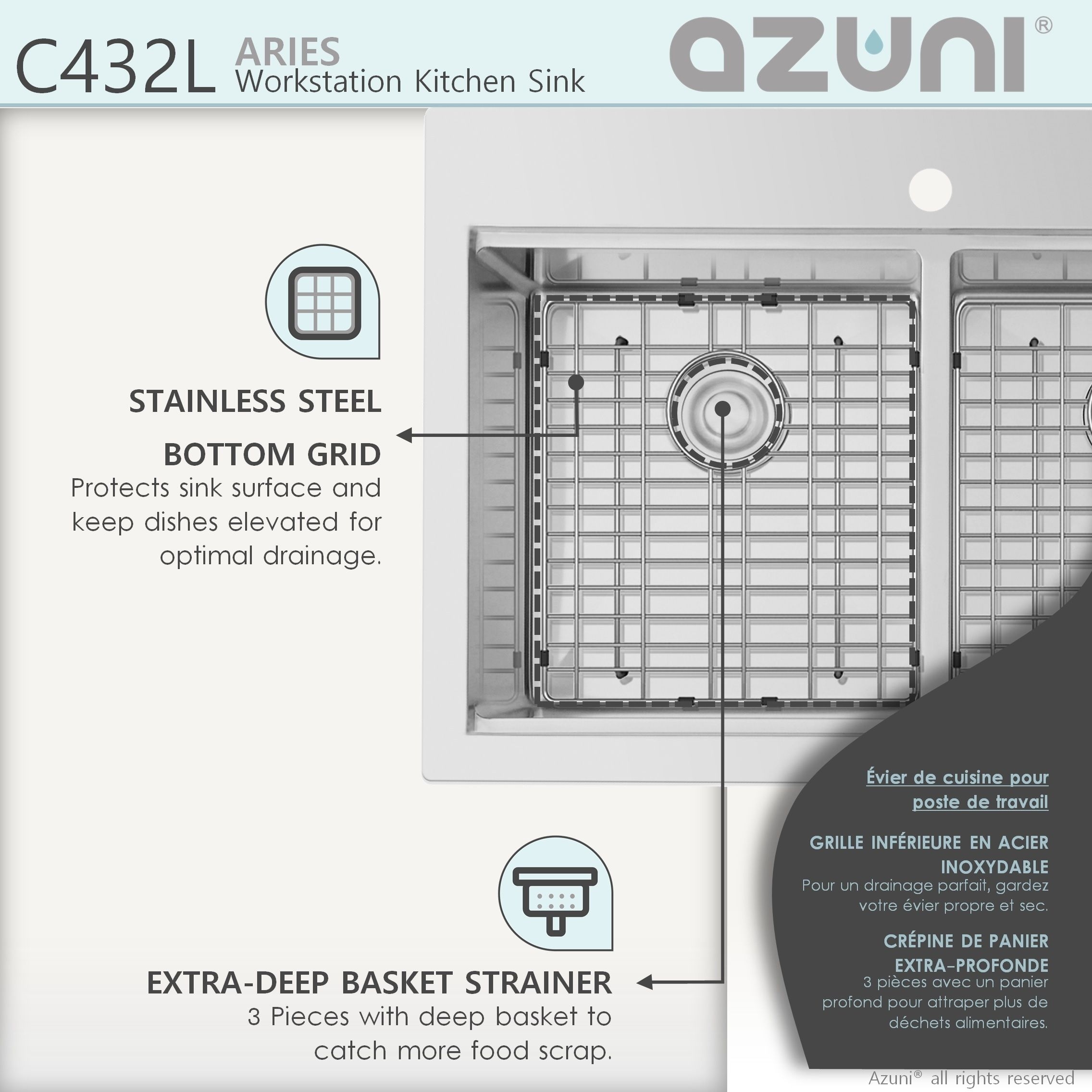 Azuni 30l X 20.5w-inch Top Mounted Double Bowl Stainless Steel Ledge  Workstation Kitchen Sink Accessories Included