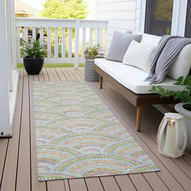 Machine Washable Indoor/ Outdoor Modern Mosaic Chantille Rug - Pearl - 2'3" x 7'6"