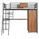 preview thumbnail 7 of 17, Black Twin Size Metal Wood Loft Bed with L-shaped Desk and Wardrobe