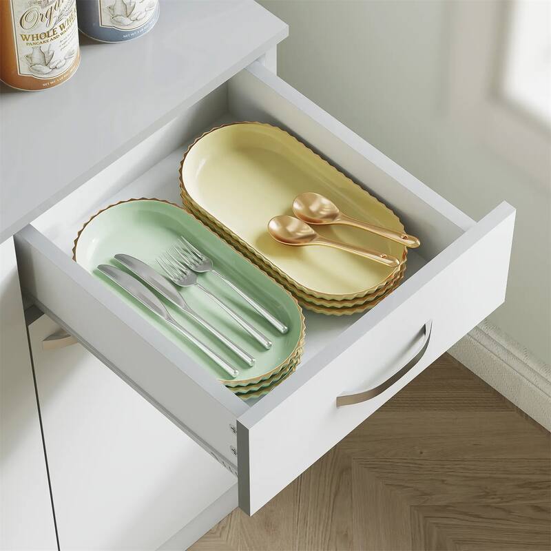 71" Kitchen Pantry Cabinet with Microwave Stand, 3 Adjustable Shelves