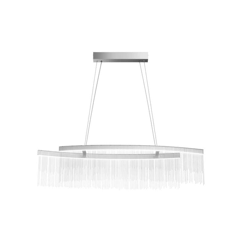 Rectangular Aluminum Tassels Chandelier Linear Ceiling Light Fixture Over Kitchen Island, 3 Colors Lighting - Chrome Silver