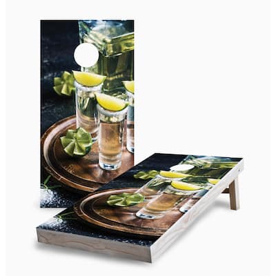Tequila Shot with Lime Corn Hole Board Set w Case & Lights