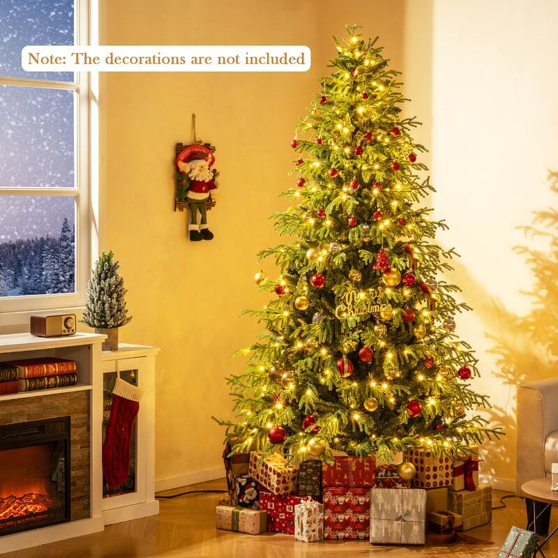 Gymax Pre-Lit Artificial Christmas Tree Hinged Full Xmas Tree w/ PVC &