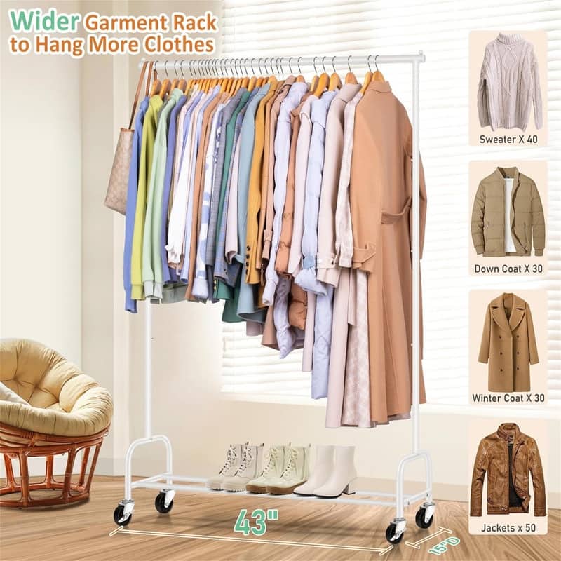 Heavy Duty Clothes Racks for Hanging Clothing Rack - 15"D x 43"W x 63"H