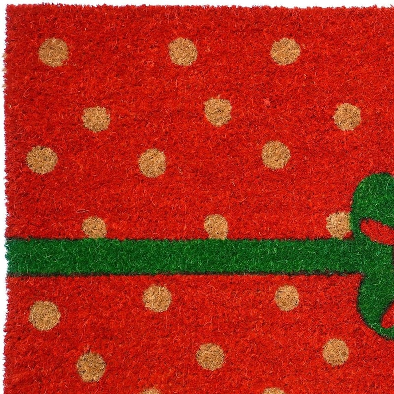 HomeRoots 17" X 29" Brown Green And Red Christmas Outdoor Coir Door Mat - 17.00' X '29.00