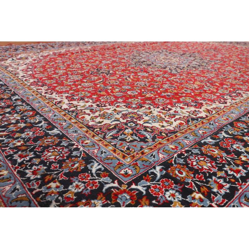 Floral Red Kashan Turkish Area Rug Dining Room Machine Made Carpet - 9'9" x 12'7"
