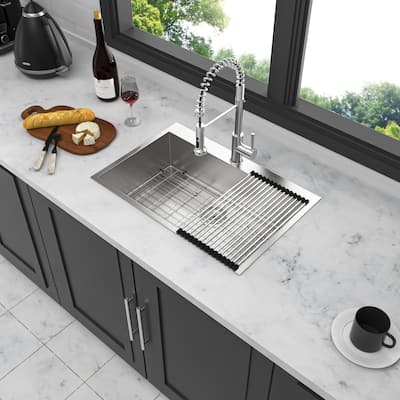 Drop In 16 Gauge Stainless Steel 33" Single Bowl Topmount Kitchen Sink Basin