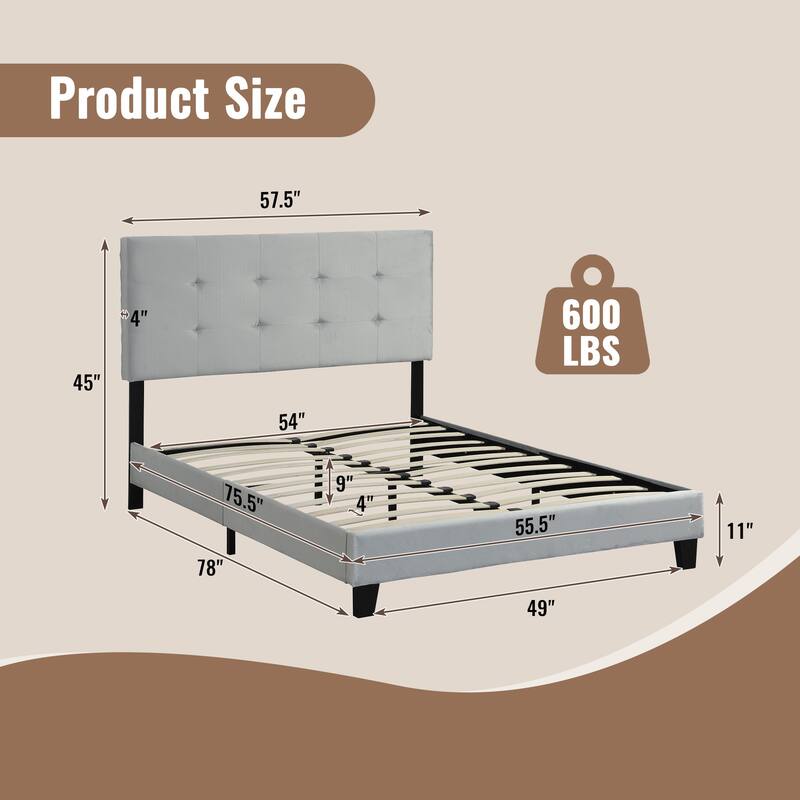 Upholstered Platform Bed Frame with Tufted Headboard