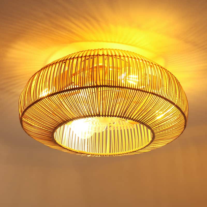 20-in Coastal Weave Rattan Gold Flush Mount Caged Ceiling Fan with Remote