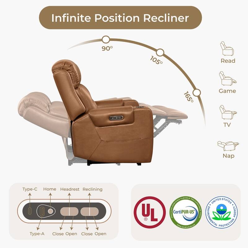 Spruce & Spring Genuine Leather Power Reclining Sofa with Wireless Charging