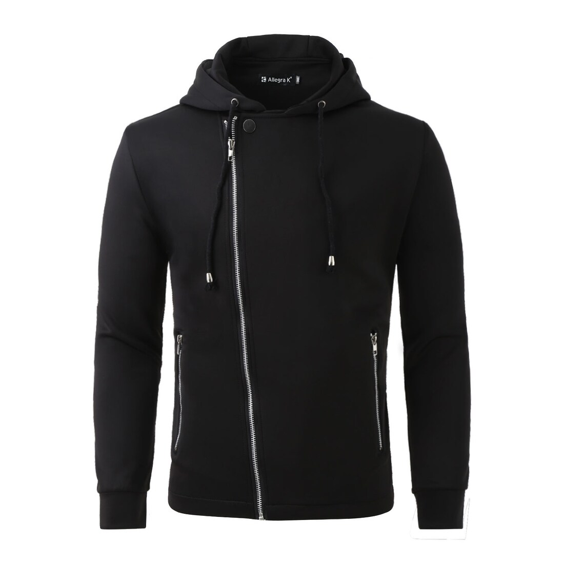 men oblique zipper hooded sweatshirt