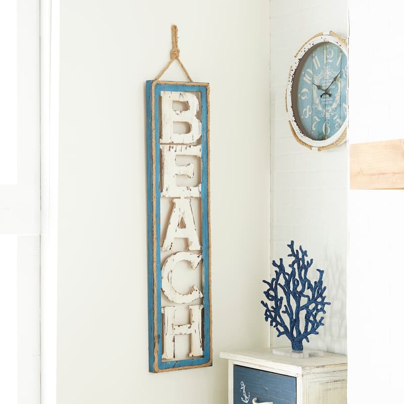 Wooden Sign Beach Wall Decor with Rope Hanger - Beige - Roche River Decor