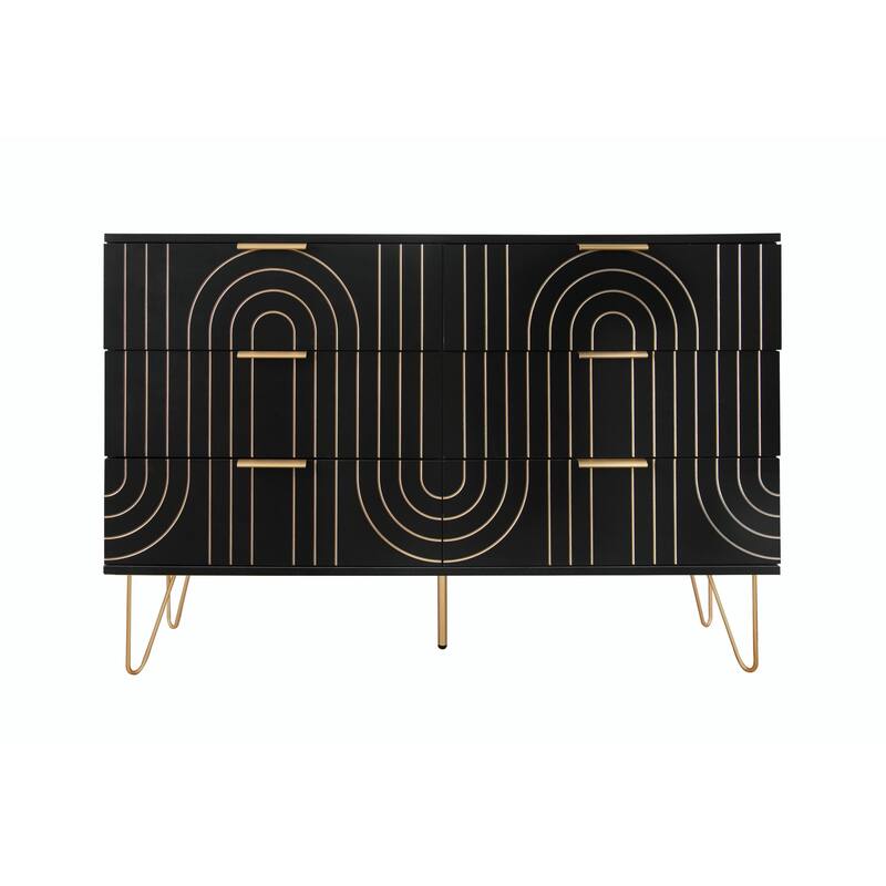 Modern 6-Drawer Dresser with Carving Design and Metal Handles