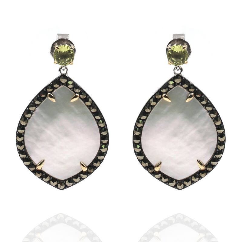 14K Gold & Sterling Silver with Pearl, Marcasite Earrings