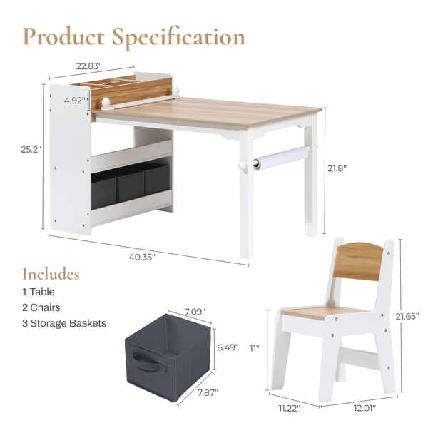 Children Play Table with Bookcase and 2 Chairs Set