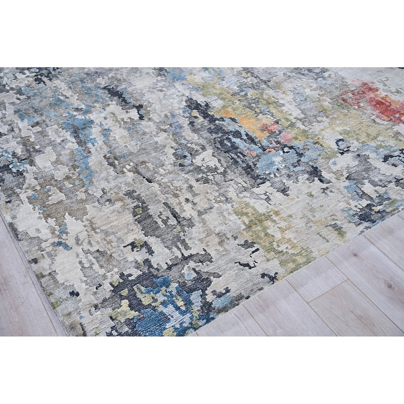 EXQUISITE RUGS Floor Art Hand-knotted Bamboo Silk Silver/Grey/Coffee Area Rug.