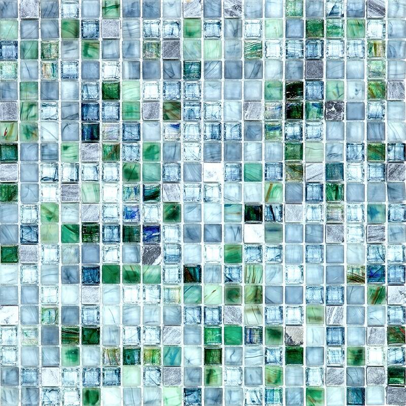 Apollo tile 12" x 12" Mingles Glossy Stone Blue Gray Glass Tile (18.69 sq ft/case) - 20 Pack