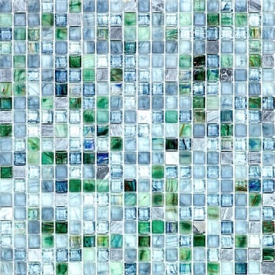 Apollo tile 12" x 12" Mingles Glossy Stone Blue Gray Glass Tile (18.69 sq ft/case) - 20 Pack