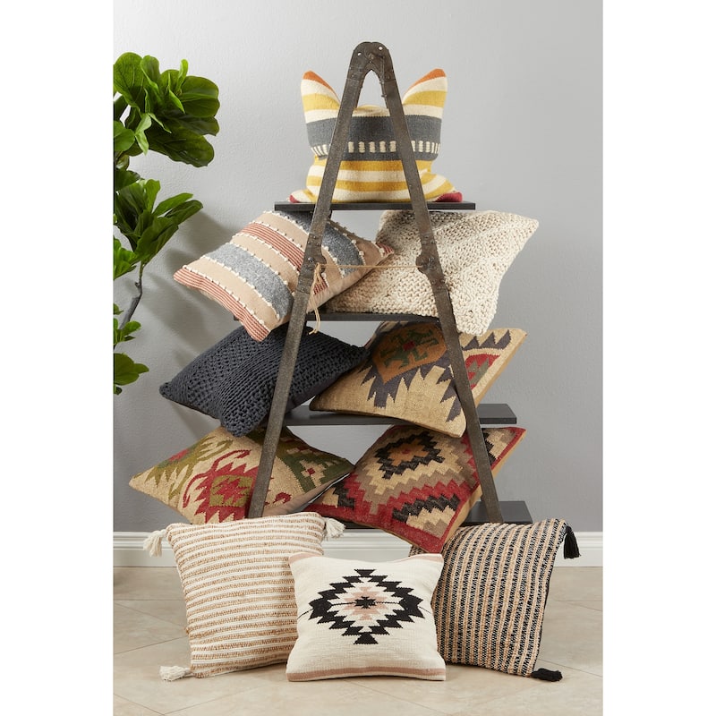 Throw Pillow With Kilim Design, 20"x20"