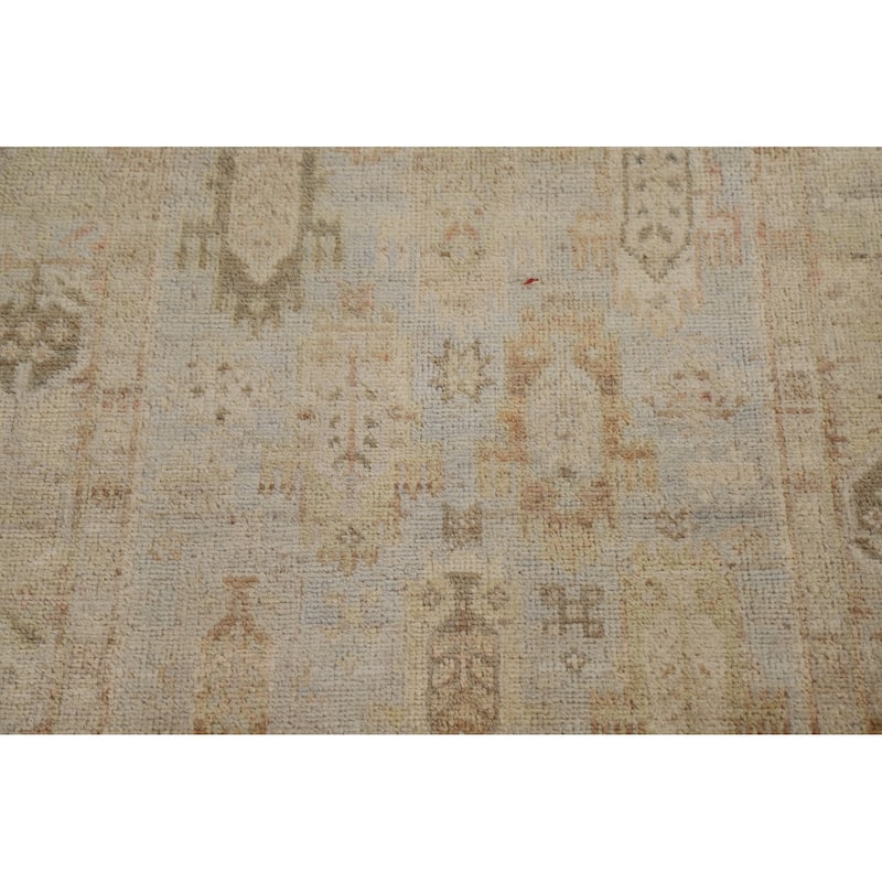 Geometric Oushak Turkish Area Accent Rug Hand-Knotted Wool Carpet - 3'1" x 3'11"