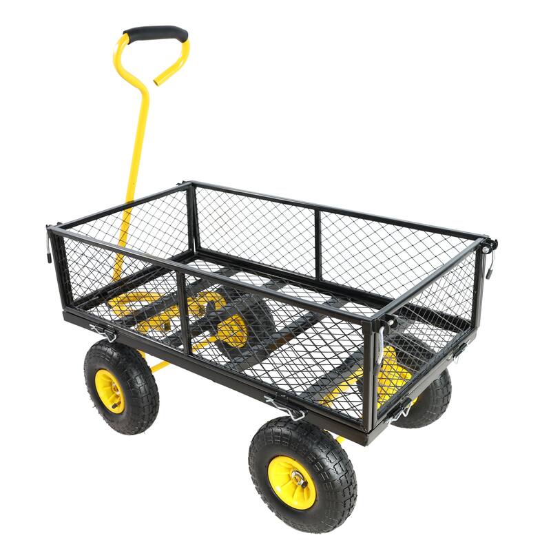 Steel Frame Garden Trolley with 180° Steering Handle, Removable Sides, 550lbs Capacity, 10-inch Pneumatic Tires for Yard - Metal