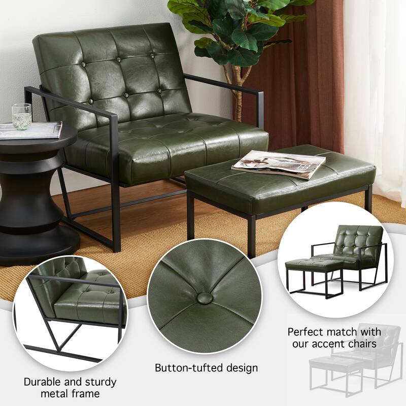 Glitzhome Modern PU Leather Tufted Accent Chair with Ottoman Set