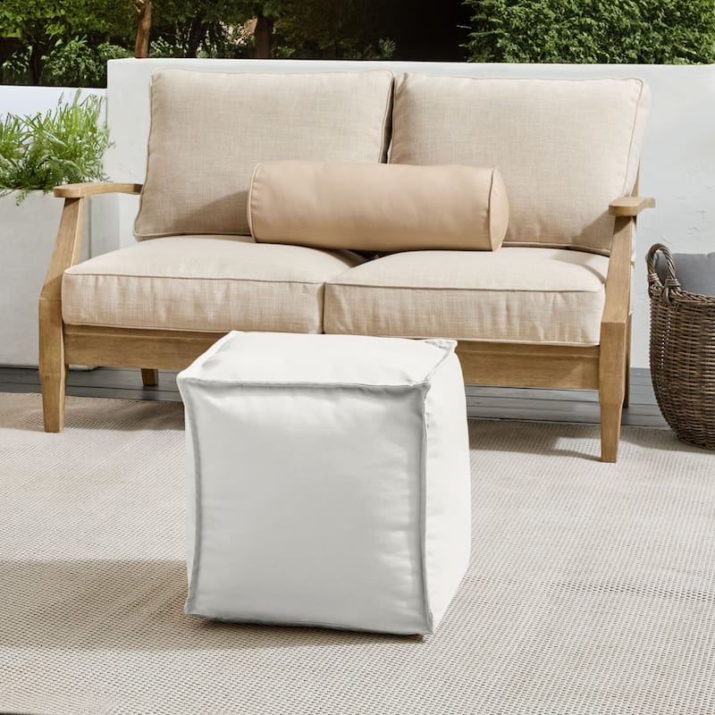 Sorra Home Sunbrella Outdoor Top Stitch Solid Bean Pouf - Canvas Natural - Small