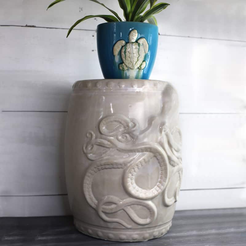 Euro Ceramica Grotto Aqua 7" Stoneware Seaturtle Planter - 7 in. x 6.75 in. x 6.5 in.