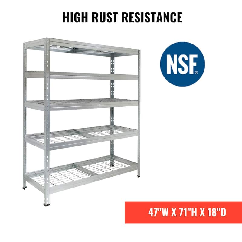 Ar Shelving Rust resistant Wire Shelving Heavy Duty Collection - 47.2in.W x 18in.D x 71 in.H.