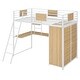 preview thumbnail 8 of 17, White Twin Size Metal Wood Loft bed with L-shape Desk, Wardrobe, Fence and Ladder