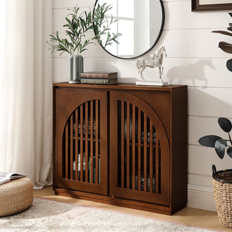 Rossetta Mid-Century Modern Elegant Symmetrical Curved Openwork Design Sideboard Cabinet