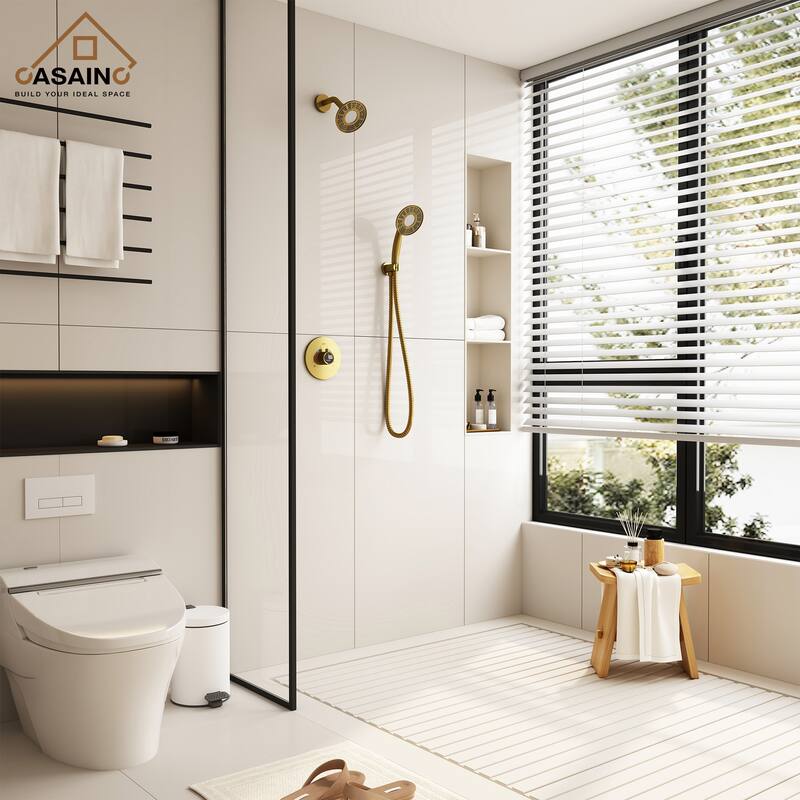 CASAINC 2-Spray 5 in. Shower Faucet Kit Wall Mounted Fixed and Handheld Dual Shower Heads 1.8 GPM - 5" x 5"