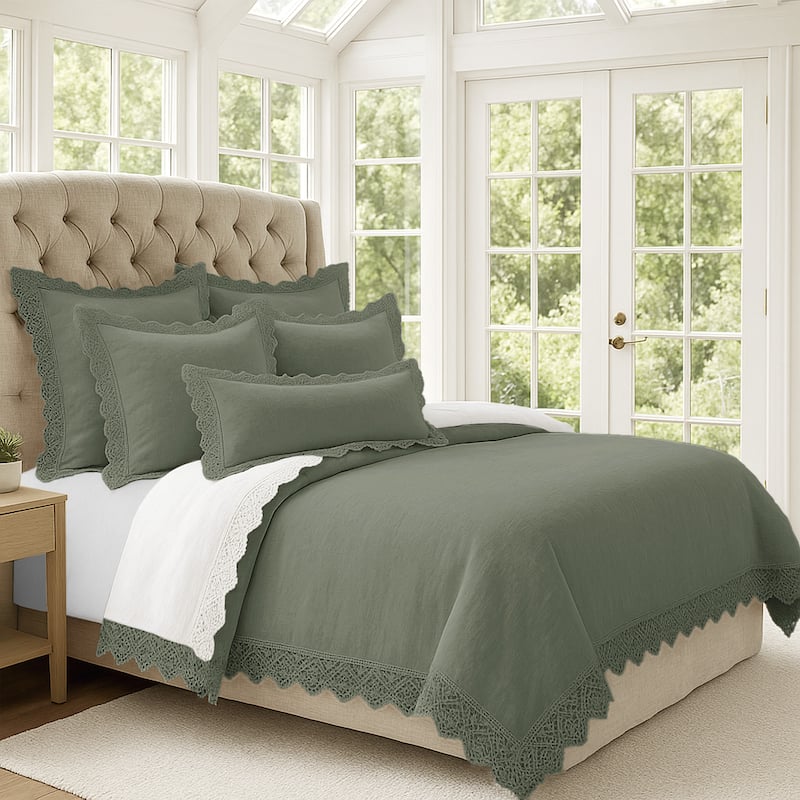 Elsie Lace Sweet Grass 6 Piece Comforter Set