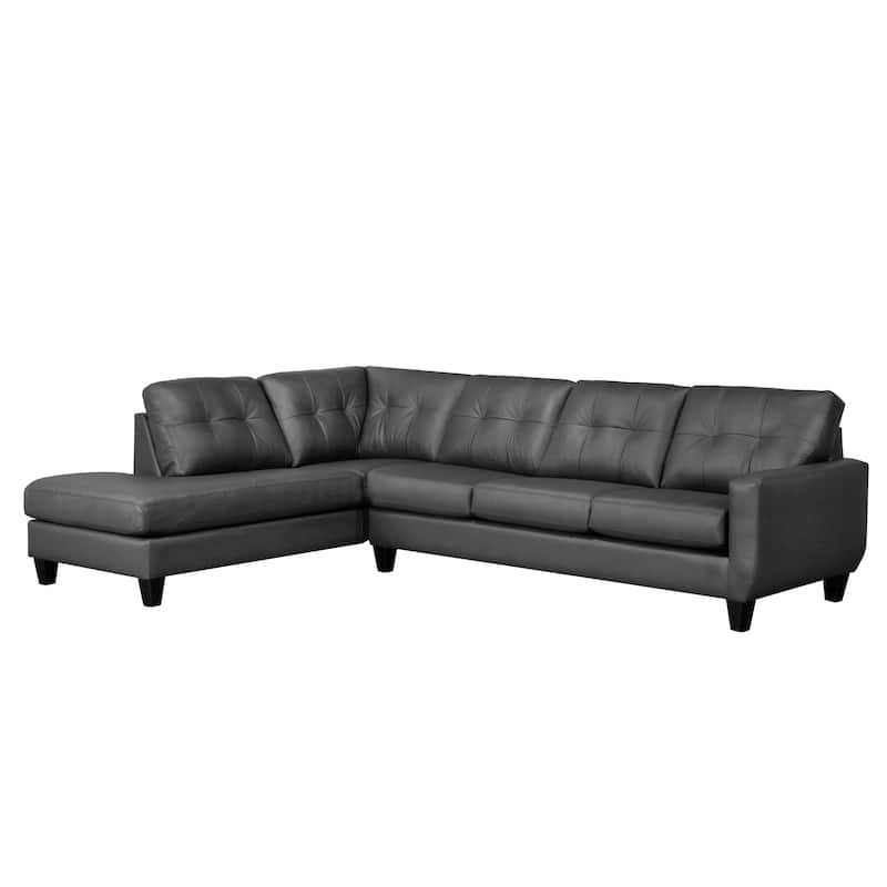Gibson Top-Grain Leather Tufted Sectional Sofa - Dark Grey - Left Facing