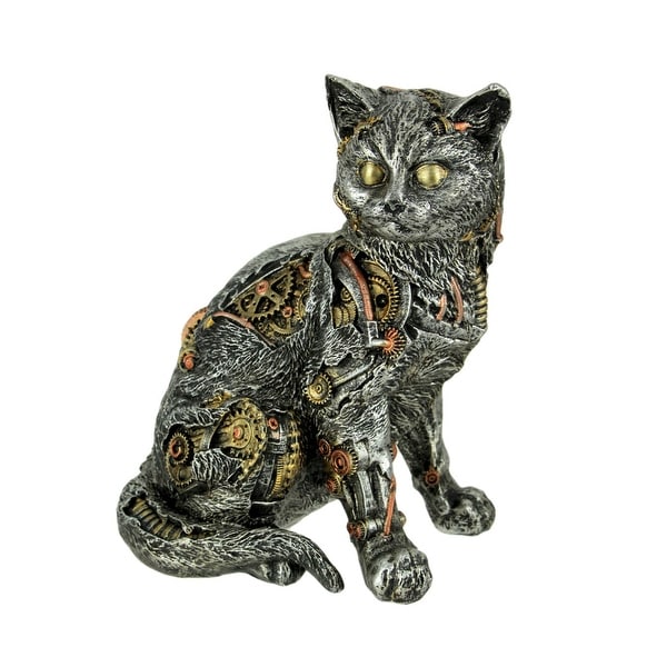 Mechanical Steampunk Cat Cyborg Kitty Statue - 7.75 X 6 X 4.5 inches