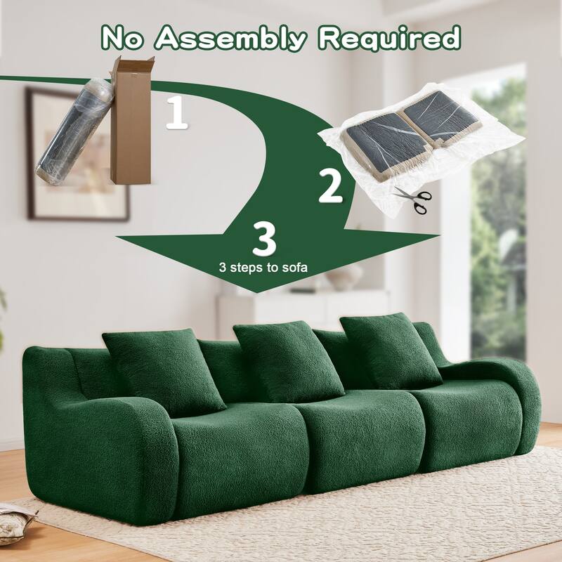 Anmytek Plush 3-Seat Boneless Teddy Fabric Sofa - No Assembly Ergonomic Curved Armrests