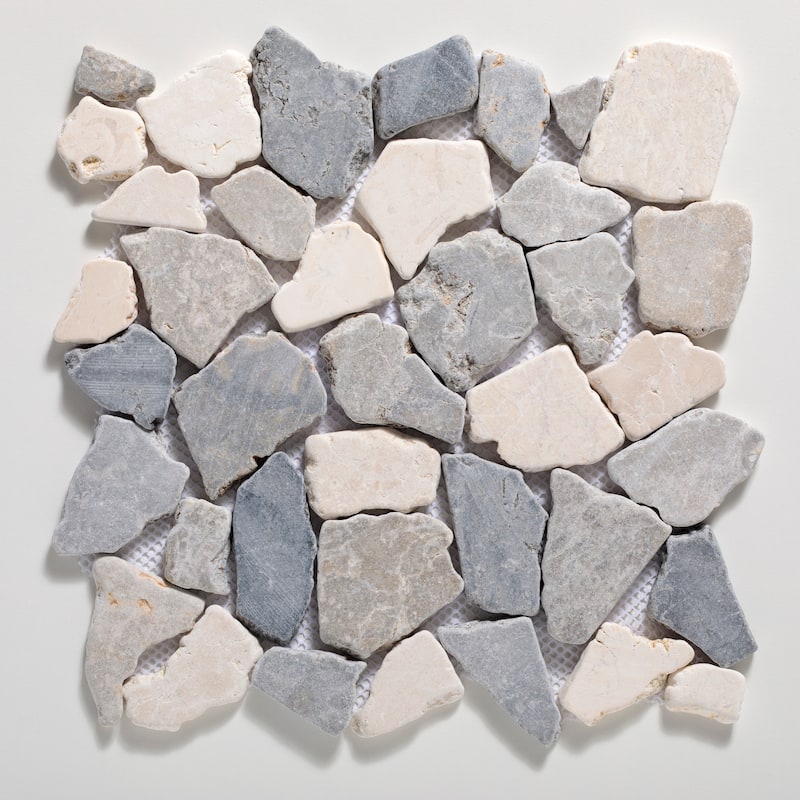 Fit Mosaic 11 in. x 11 in. Marble Mesh-Mounted Mosaic Wall and Floor Tile - Light Grey & Off-White - 11 in. x 11 in.