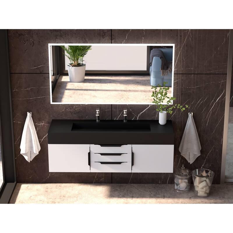 Nile 60" Wall Mounted Bathroom Vanity Set w/ Black Top
