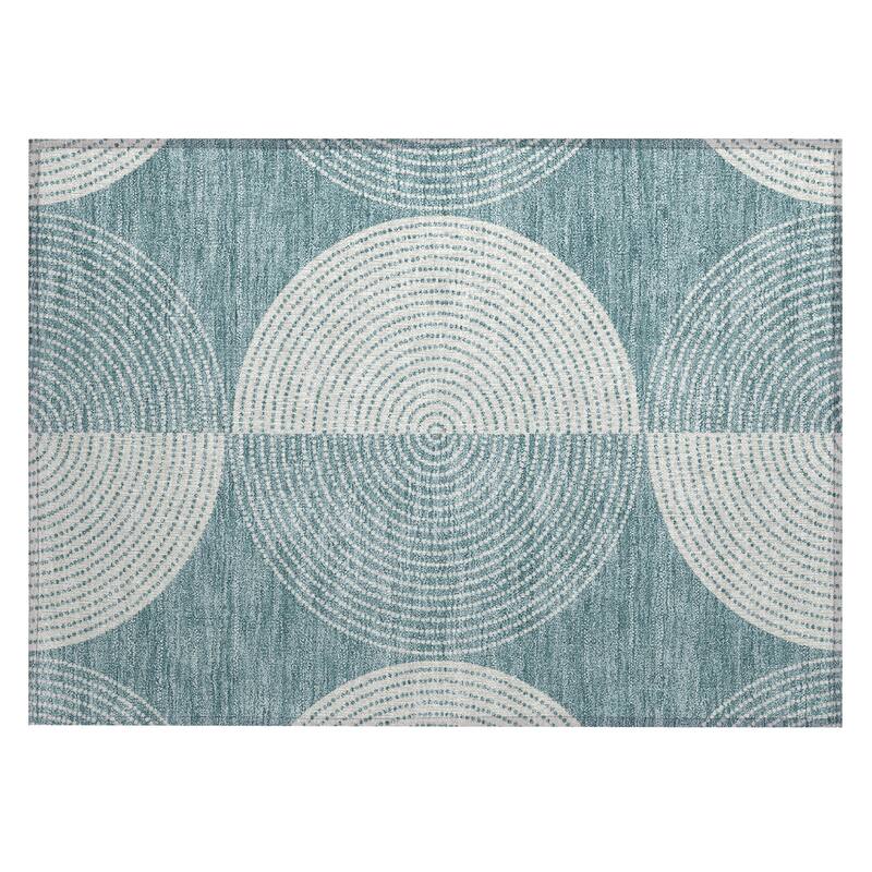 Machine Washable Indoor/ Outdoor Geo Circles Chantille Rug