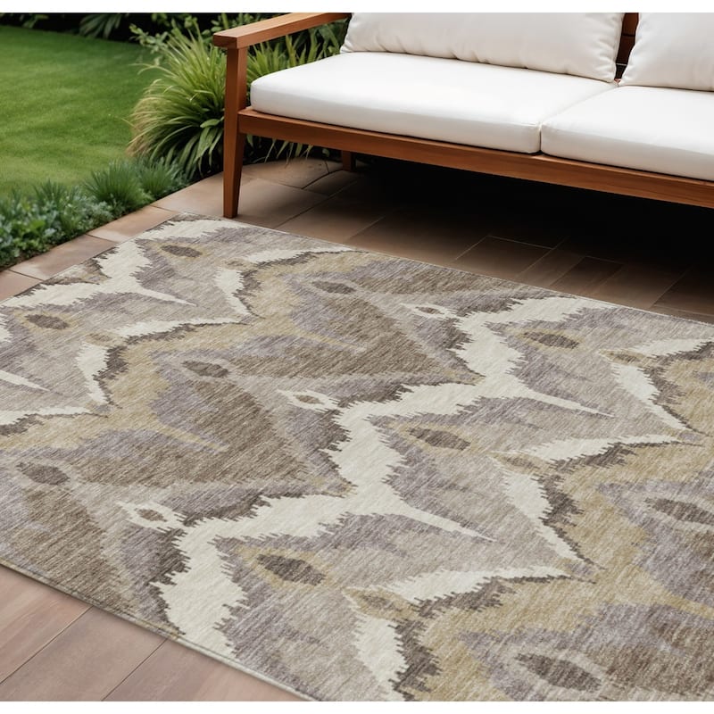 HomeRoots Ikat Transitional Rectangle Outdoor Rug - 9' X 12'