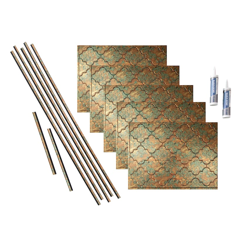 FASÄDE Monaco Decorative Vinyl Backsplash Panel - 15 Sq Ft Kit - Copper Fantasy