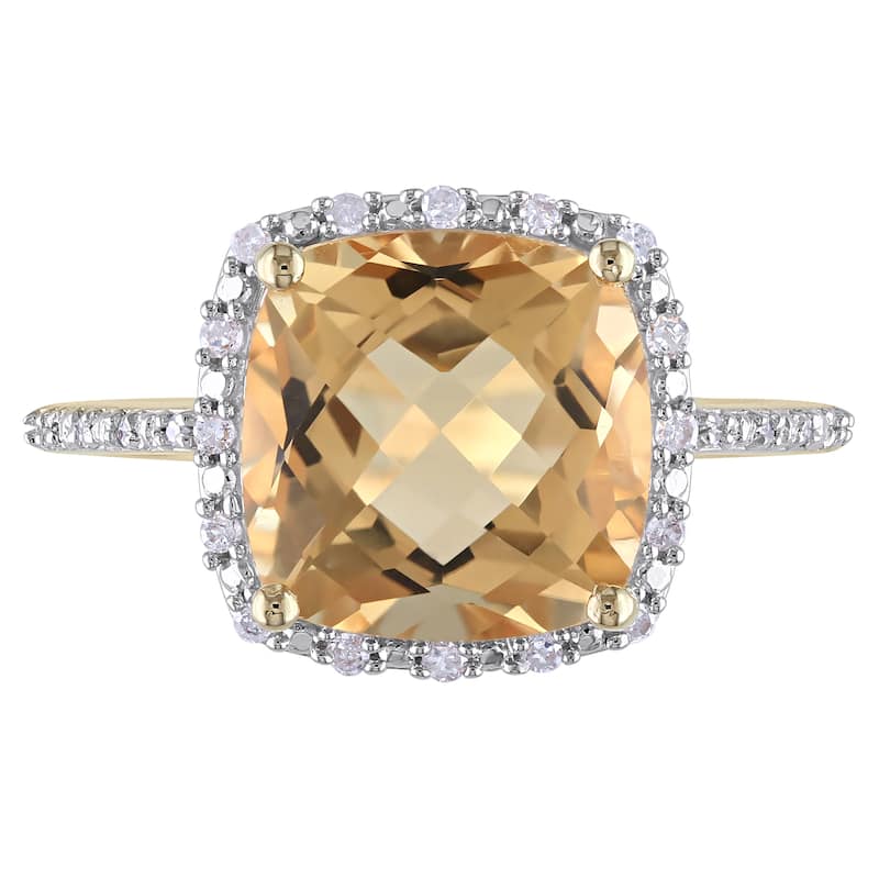 Miadora 10k Yellow Gold Citrine and 1/10ct TDW Diamond Halo Ring (H-I, I2-I3)
