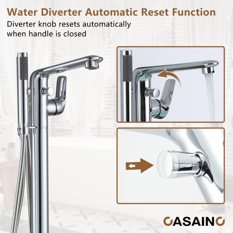 CASAINC Single-Handle Freestanding Floor-Mount Roman Tub Faucet with Handheld Shower