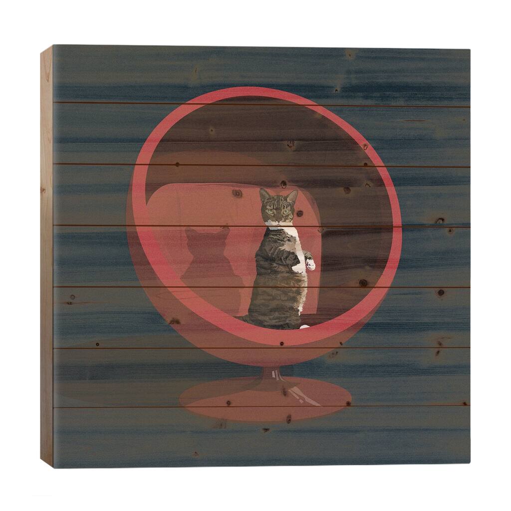 Cats In Chairs VI Print On Wood by Artcatillustrated - Multi-Color
