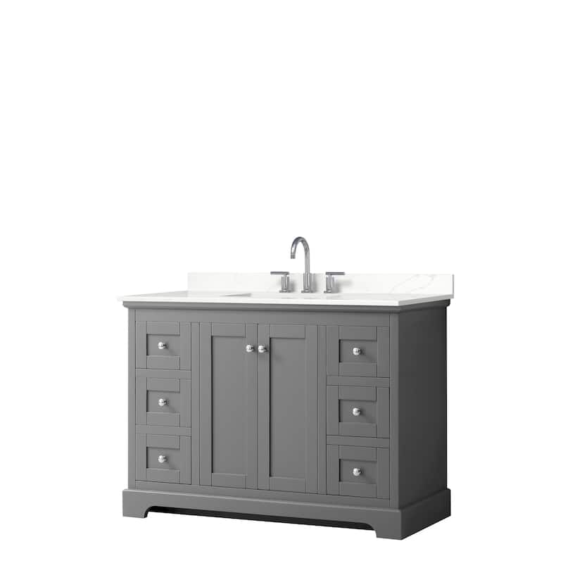 Avery 48-inch Single Vanity, Quartz Top - Dark Gray, Chrome Trim, Giotto Quartz Top